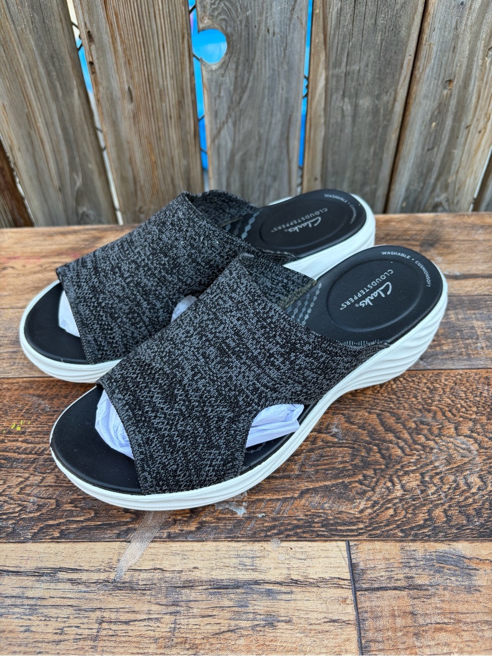 Clarks Black Knit Slip-On Platform Mules Women’s Size 7.5 - Picture 3 of 15